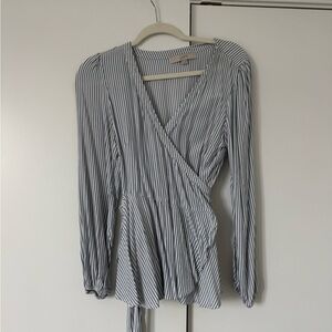 LOFT Blue and White Striped Wrap Blouse